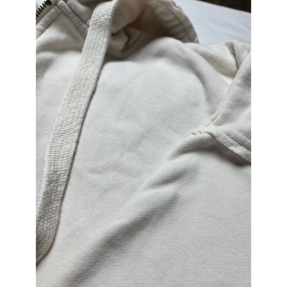 American Eagle Full Zip Hoodie Cream Oversized Fleece Sweatshirt XS/S - Picture 3 of 9
